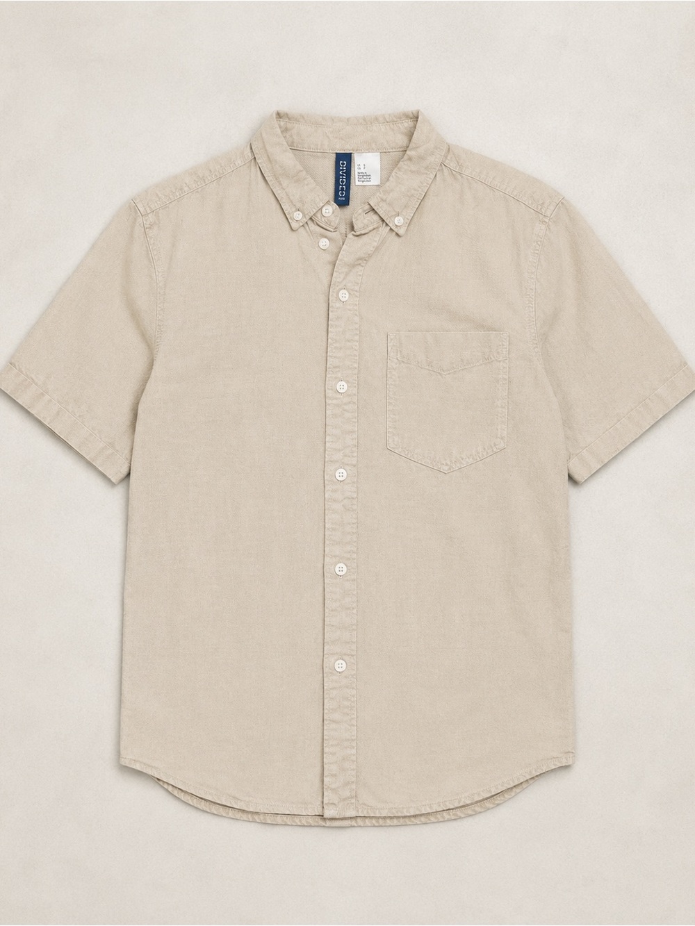 H&M Beige Short-Sleeve Button-Down Shirt